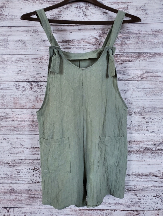 Emery Rose Other - Emery Rose Gauze Sage Green Gauze Cotton Tie Strap Pocket Romper